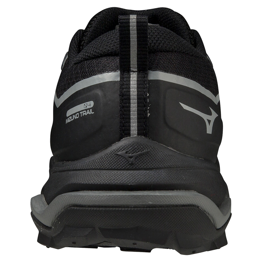 Mizuno Wave Ibuki 4 GTX multi terrain running shoe black rear view