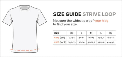 Silva running belt size guide for Strive Loop with measurement chart