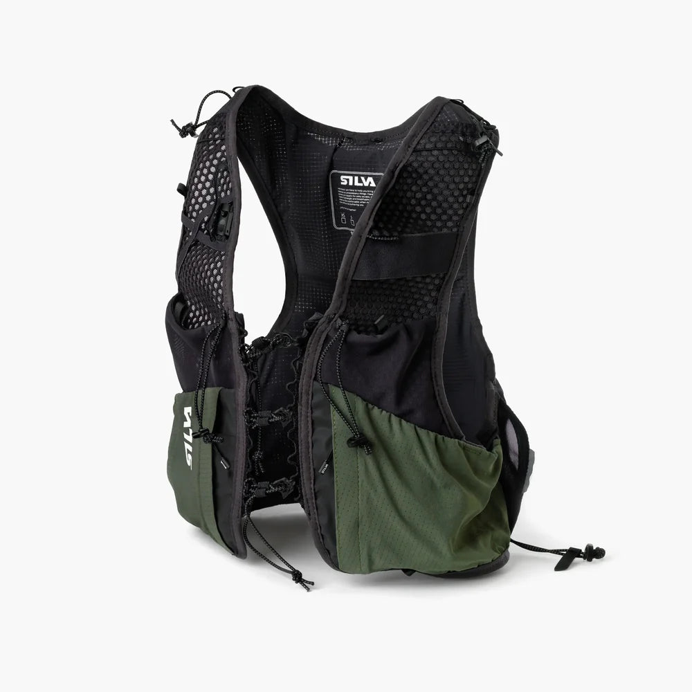 Black and green Silva running vest on a white background
