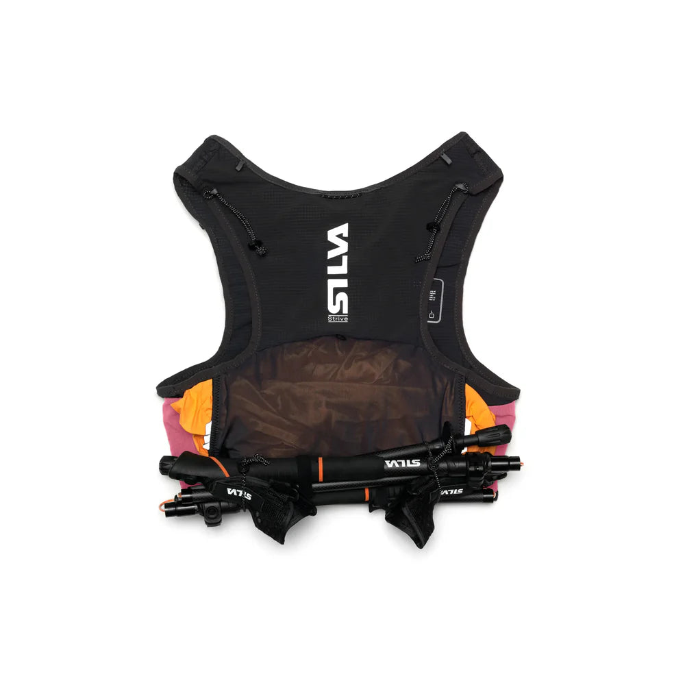 Black and rose running vest with colorful accents and Silva branding on a white background