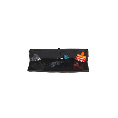 Black running belt with visible brand logo on a white background