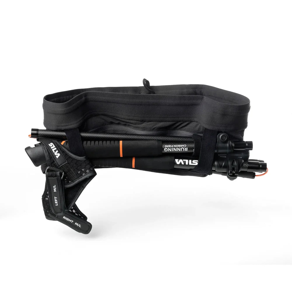 Black Silva running belt with attached components on a white background