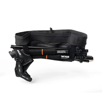 Black Silva running belt with attached components on a white background