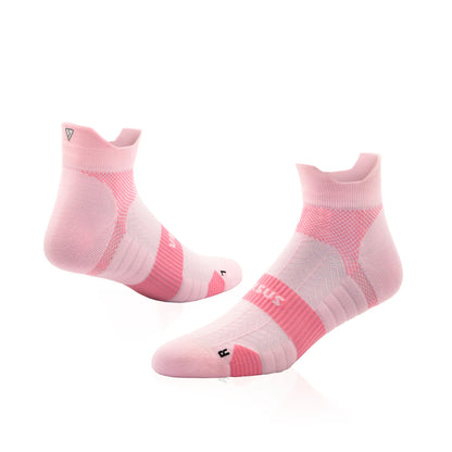 Pair of pink Versus Performance Ankle Running socks on a white background