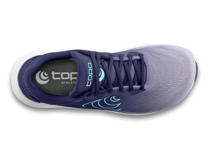 Purple athletic shoe with white sole on a white background