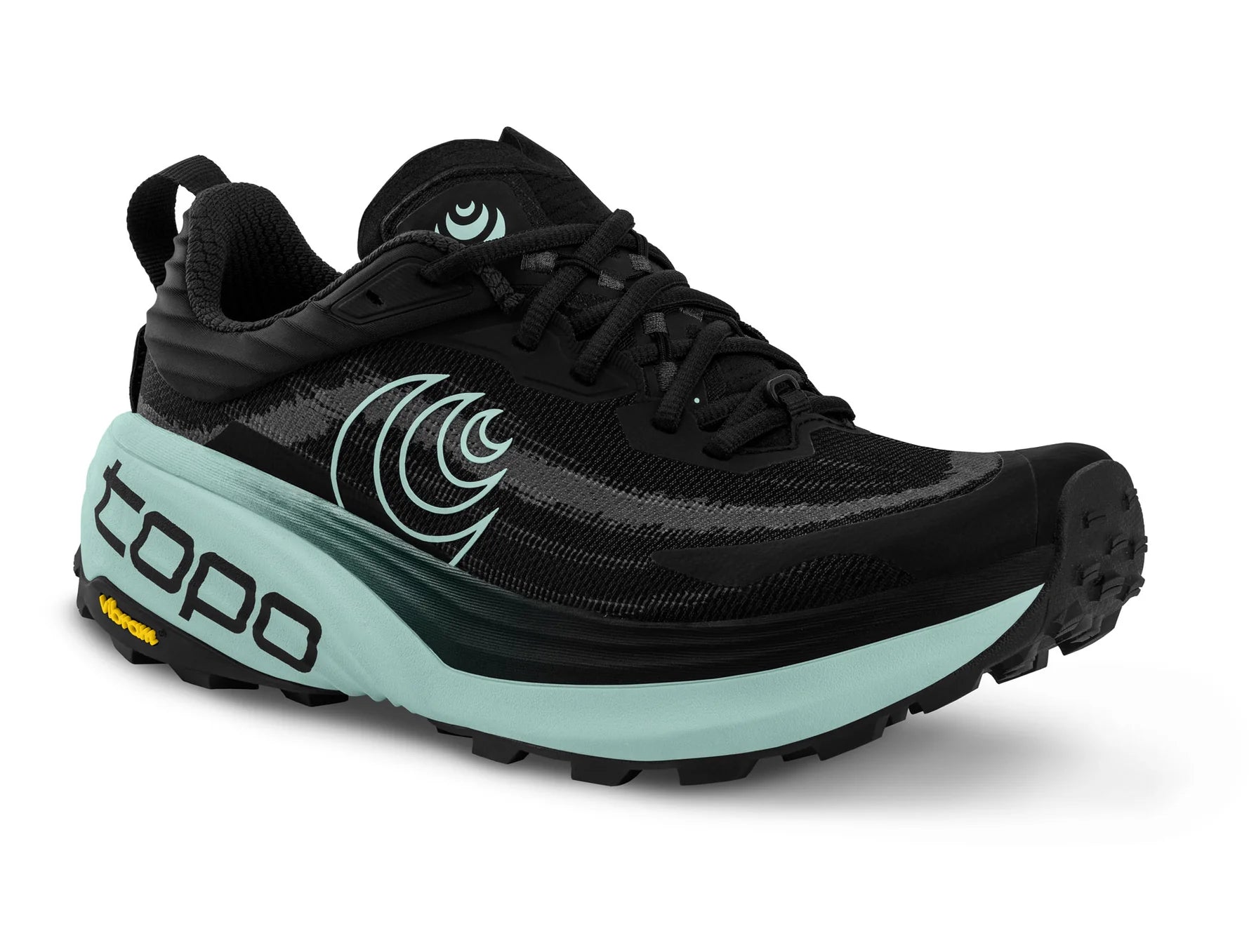 Black and mint Topo trail running shoe