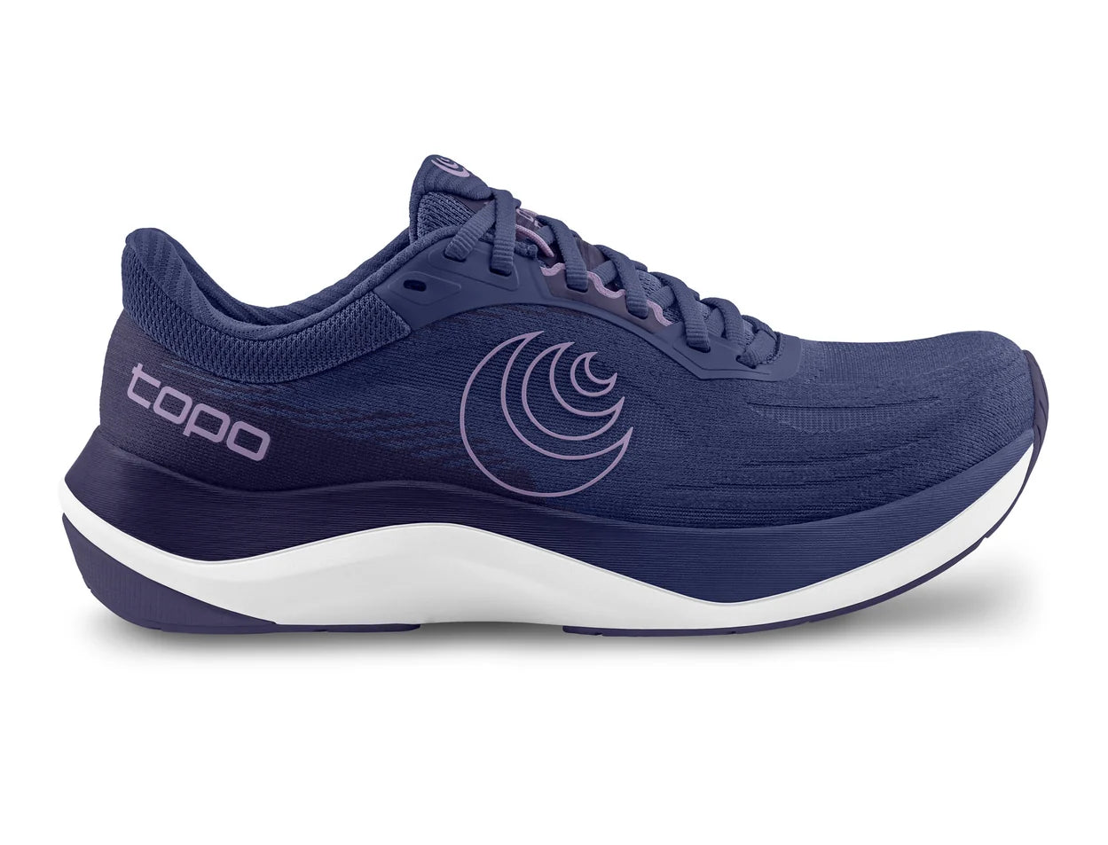 Violet Topo women's running shoe with white sole on a white background