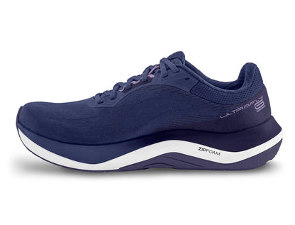 Violet  women's running shoe with white sole on a white background