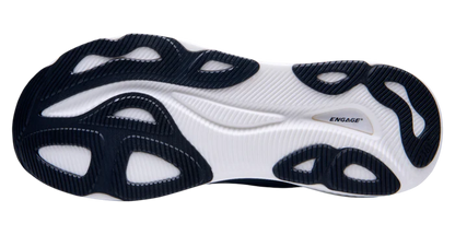 White and black sneaker with 'Engage' branding on a white background