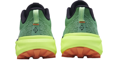 361 degrees men's Lynx trail shoe green, high vis yellow, black, orange  rear view pair