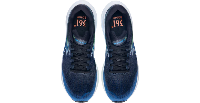 Blue running shoes with visible brand logo on a white background