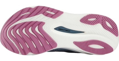 The outsole of a 361 Ventus 2 running shoe, featuring a white and pink design with a dark blue EXTREM3 logo in the center.