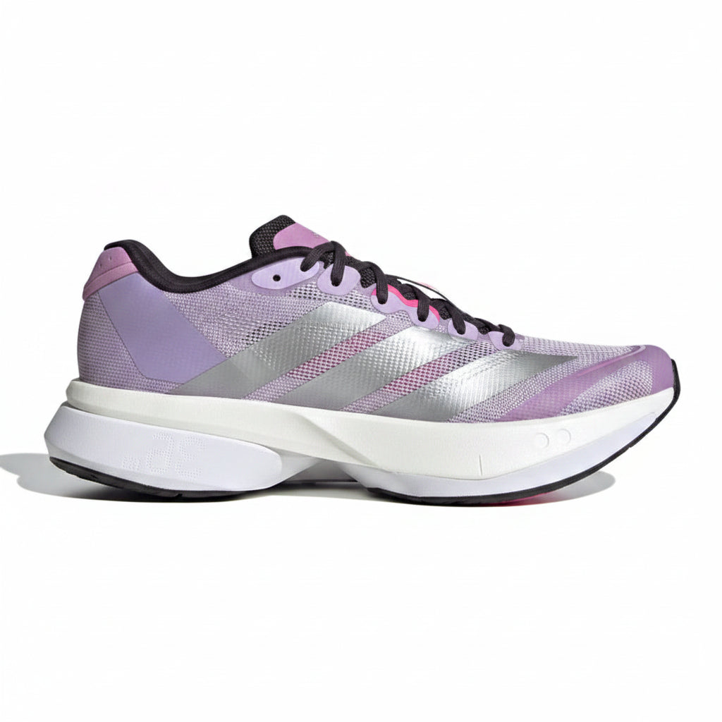 Purple and gray athletic shoe on a white background