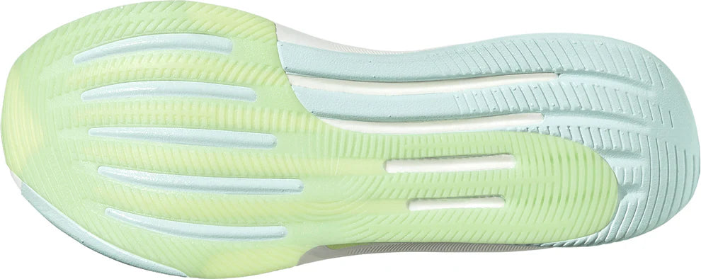 Close-up of a green and white athletic shoe sole