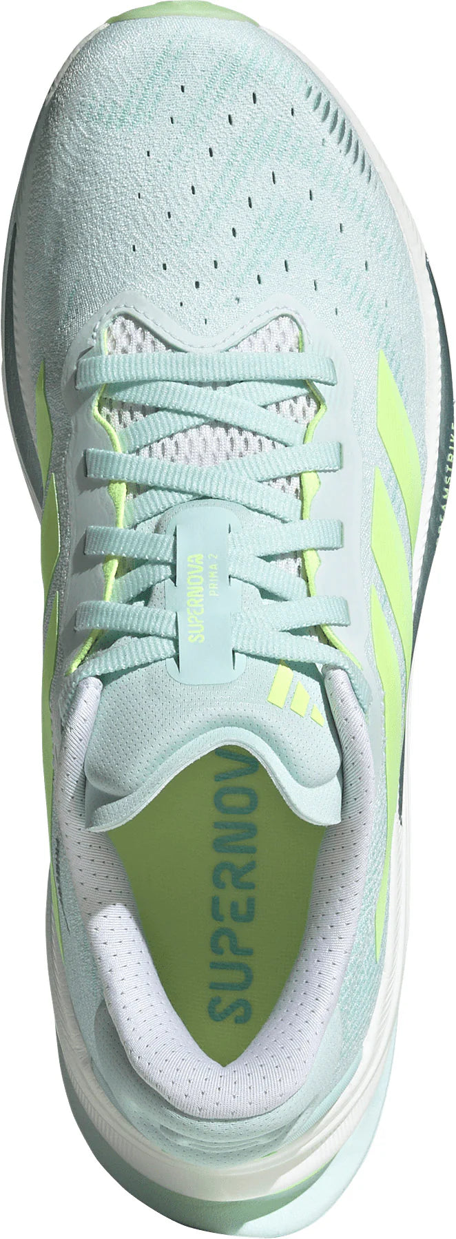 Light blue athletic shoe with green accents on a white background