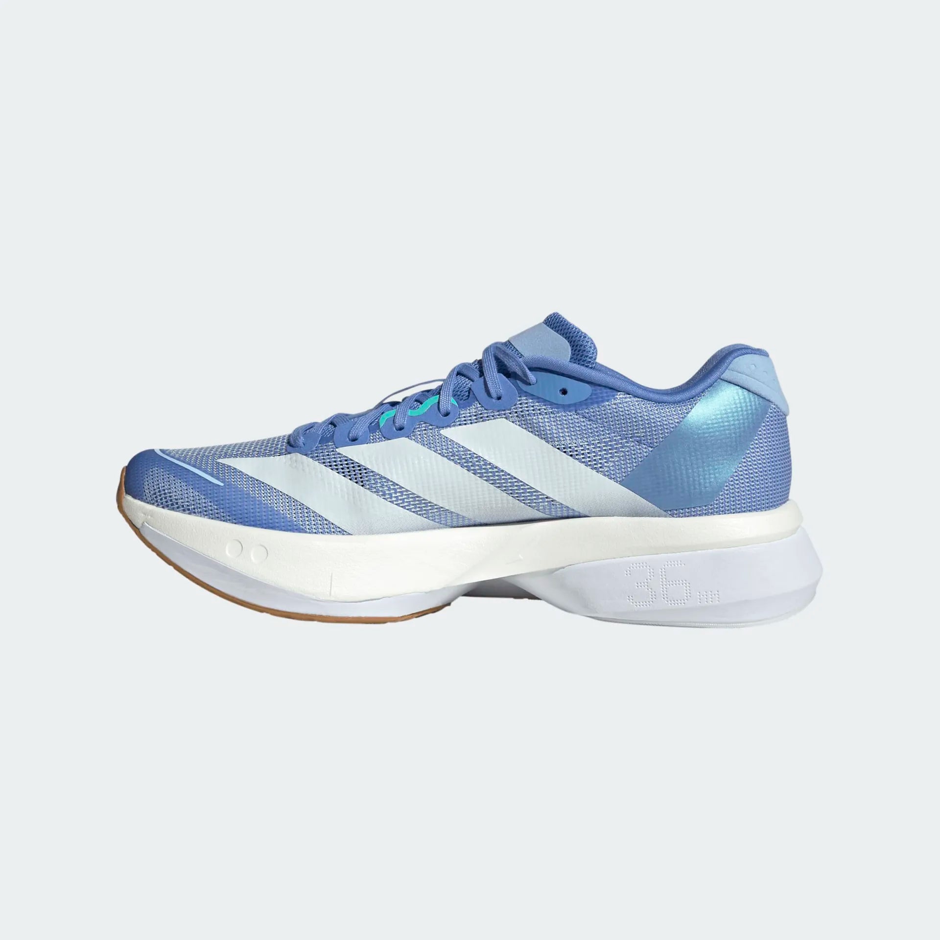 Blue Adidas running shoe on a white background