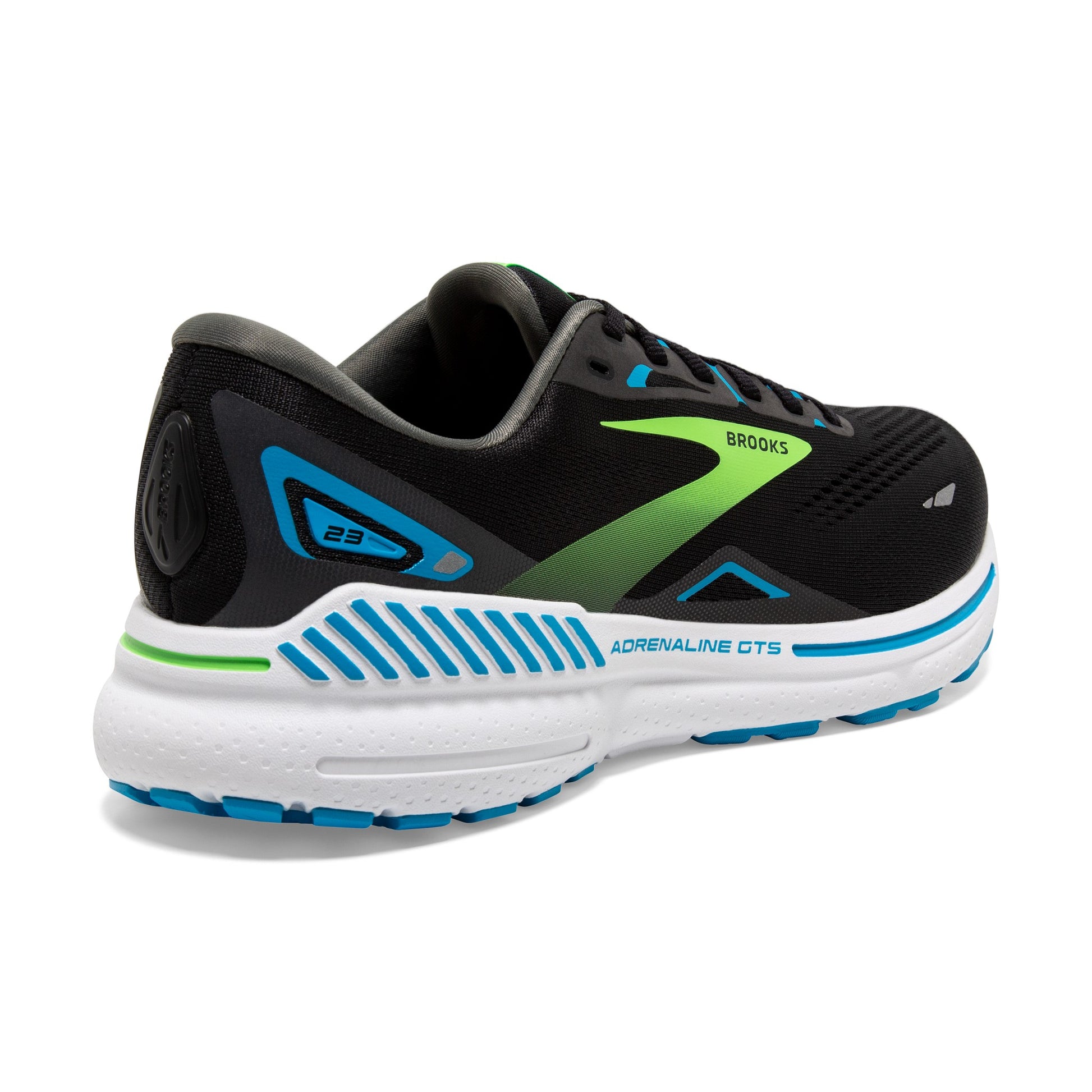 Brooks Adrenaline GTS 23 men's wide fit stability shoe, black, green, blue