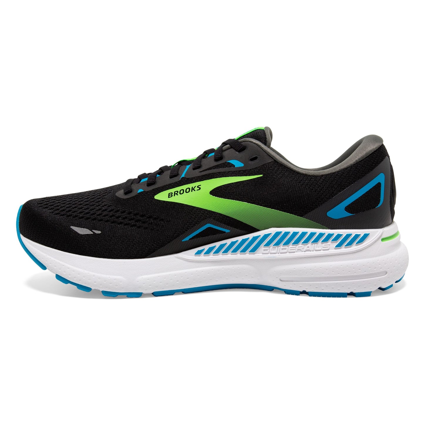 Brooks Adrenaline GTS 23 men's wide fit stability shoe, black, green, blue