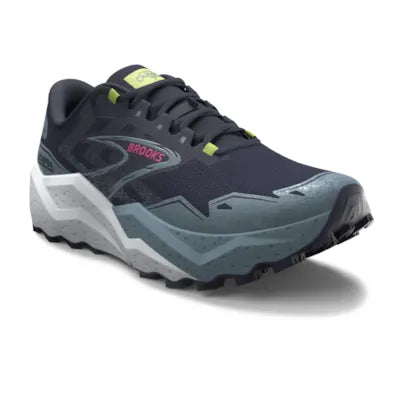 Brooks women's Caldera 7 trail running shoes navy, grey white front angled view