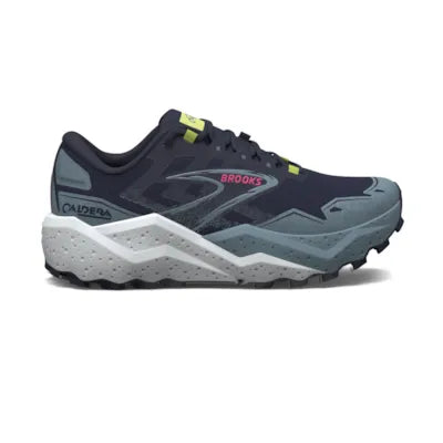 Brooks women's Caldera 7 trail running shoes navy, grey white side view