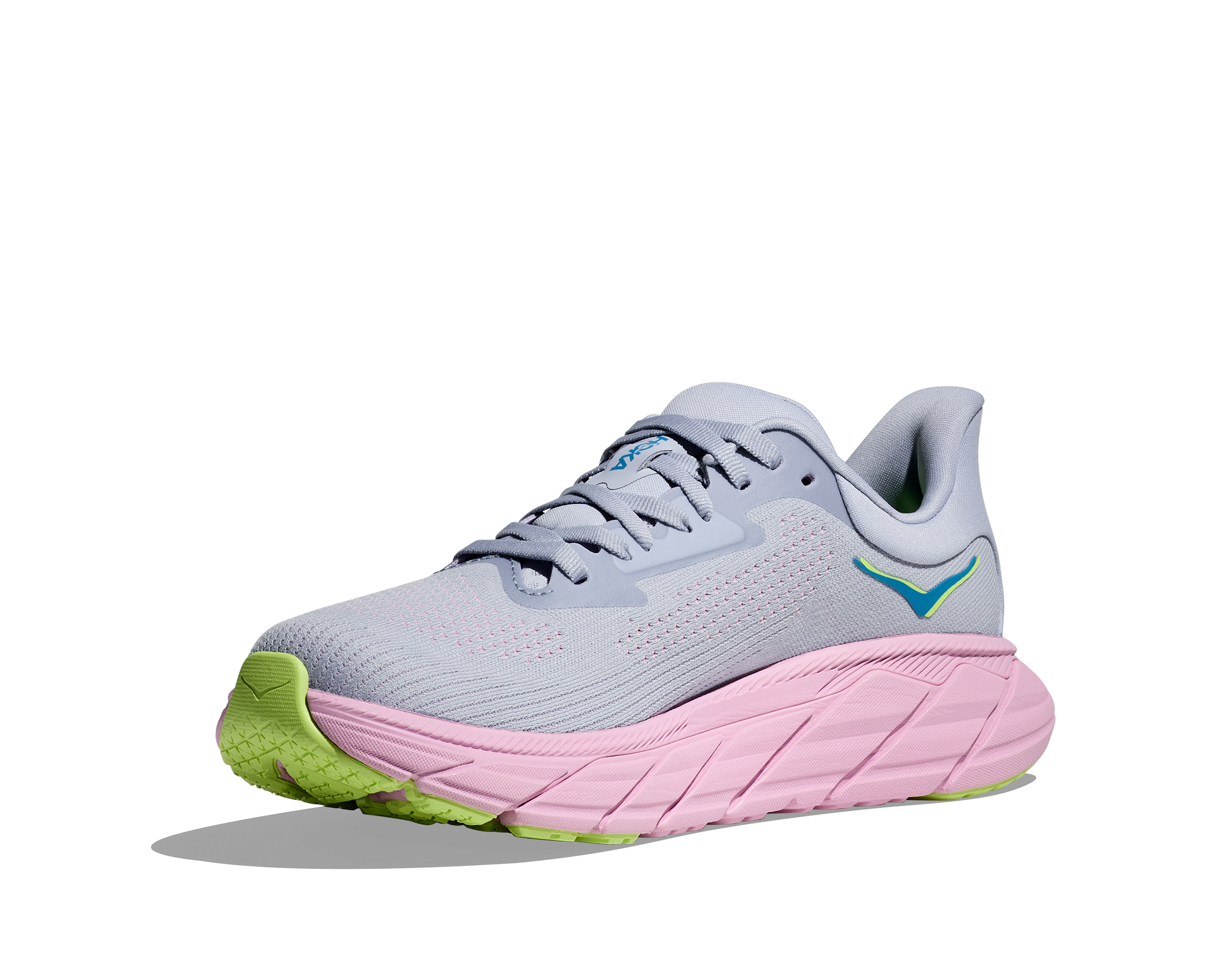 Hoka Arahi 7 women's stability running shoe gray and pink angled medial front view