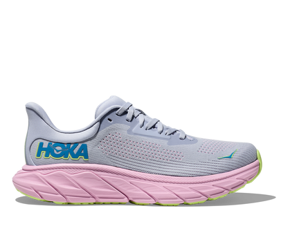 Hoka Arahi 7 women's stability running shoe gray and pink side view