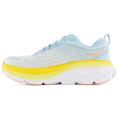 Women's Hoka Bondi 8 blue and orange running shoe