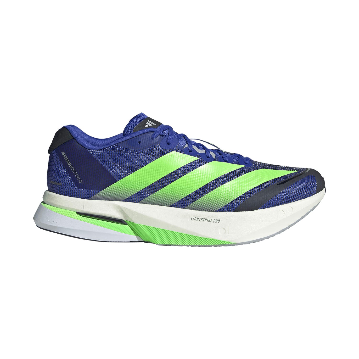 Blue and green Adidas running shoe on a white background