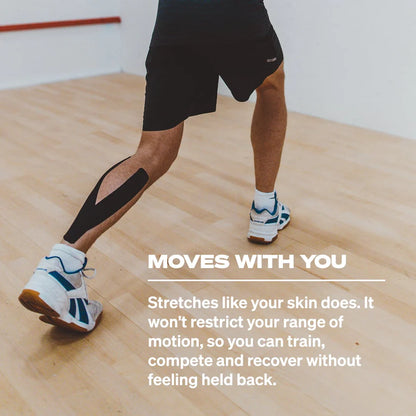 Person stretching on a wooden floor with text about the benefits of the stretching method.