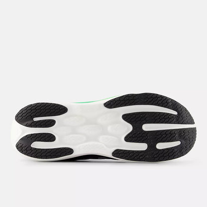Close-up of a New Balance Men's 1080 v15 shoe sole with a white and black design on a light gray background