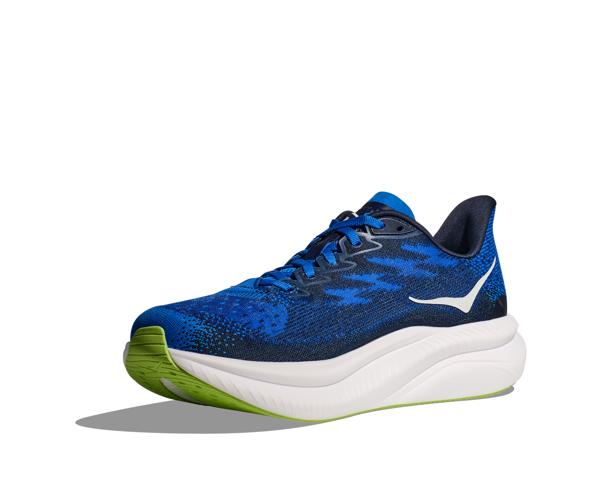 Hoka Mach  men's running shoe blue and white medial angled view