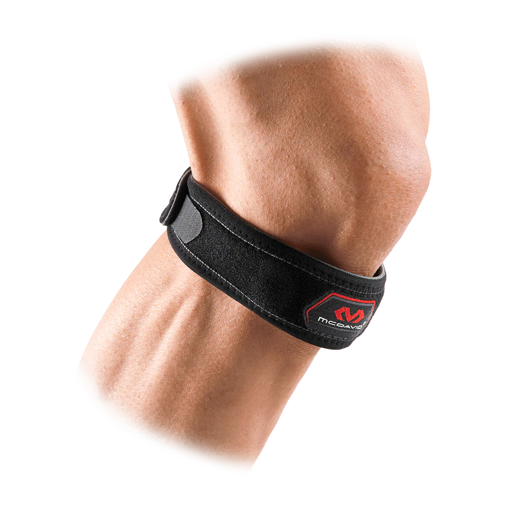 Black knee support on knee