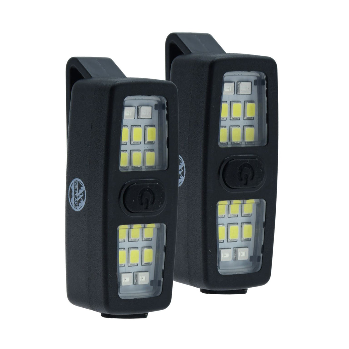 Two black rectangular LED light bars with clip-on mounting tabs, shown on a plain white background.