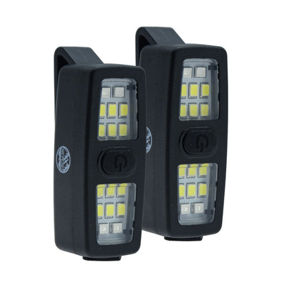Two black rectangular LED light bars with clip-on mounting tabs, shown on a plain white background.