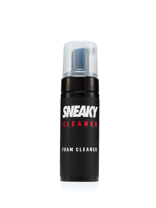 A black can of Sneaky Cleaner Foam Cleaner with a clear cap, featuring white and red text on a white background.