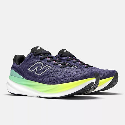 New Balance Women's 1080 v15 Purple running shoes with green sole on a white background