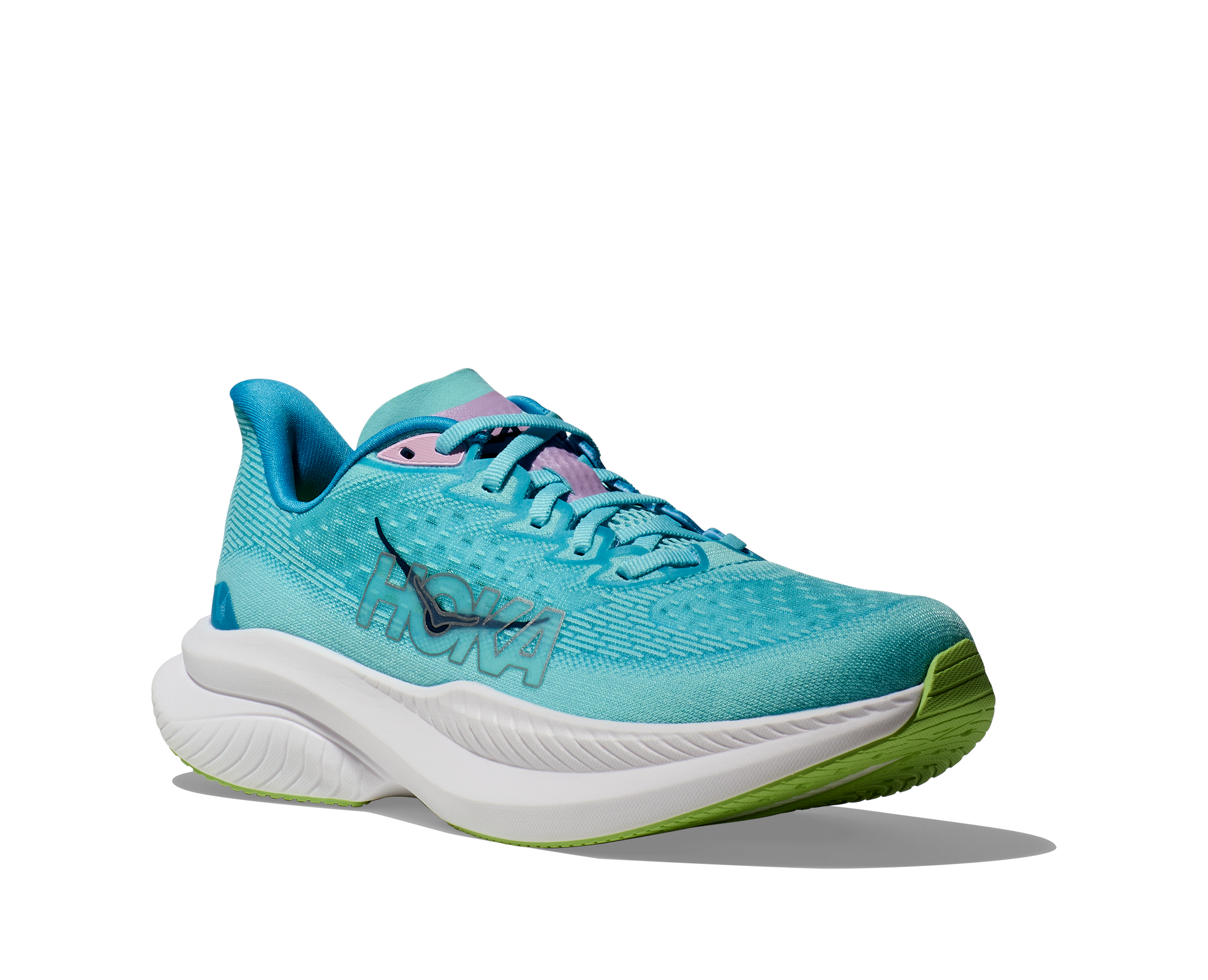 Hoka Mach  women's running shoe light blue and white front angled side view