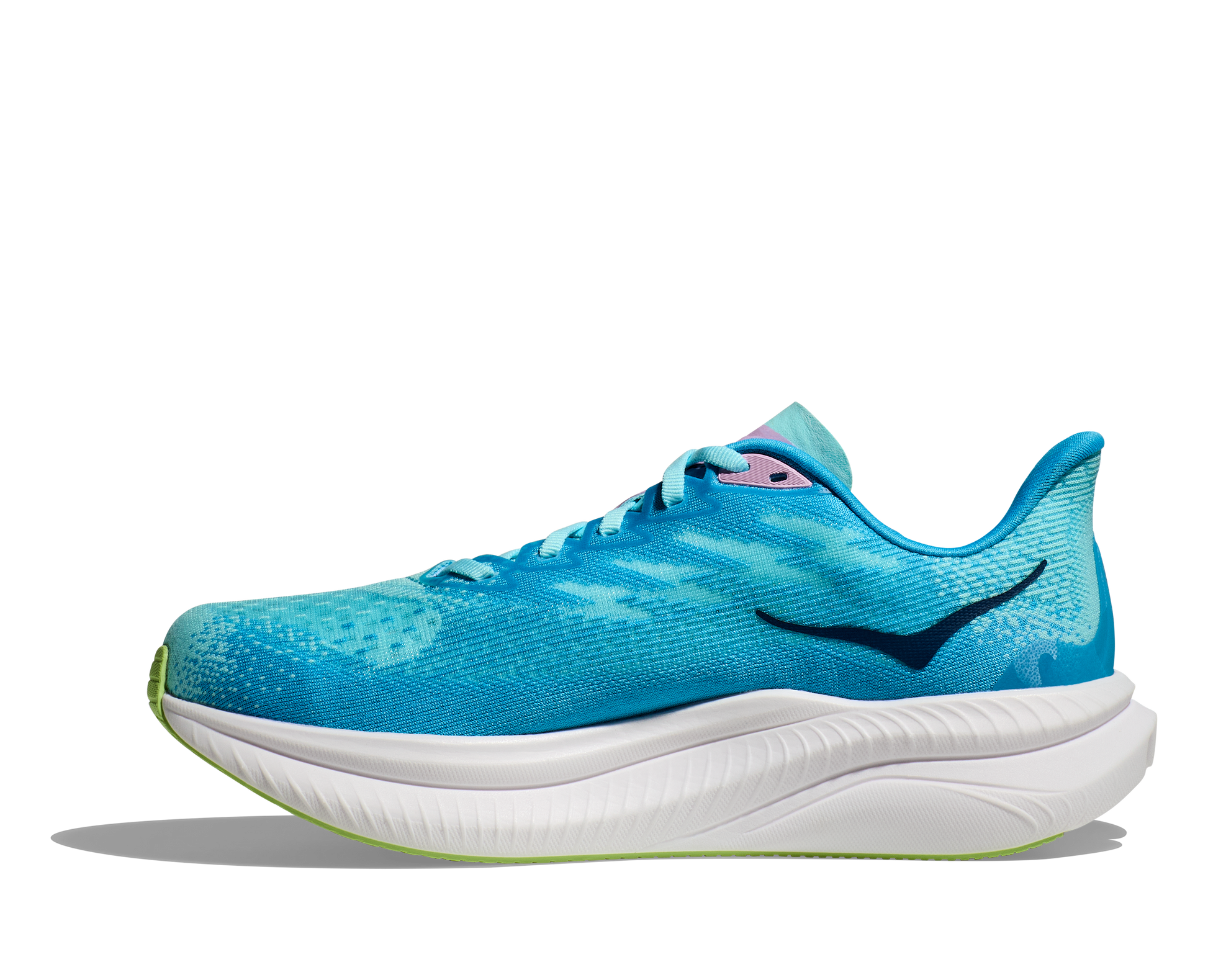 Hoka Mach 6 women's running shoe light blue and white medial side view