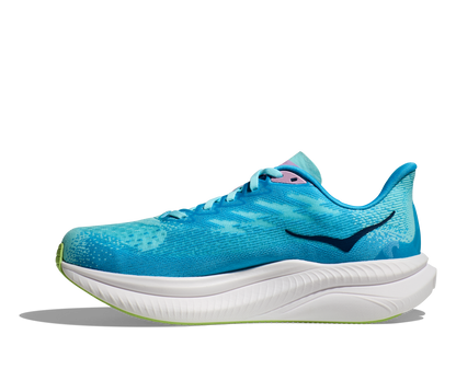 Hoka Mach 6 women's running shoe light blue and white medial side view