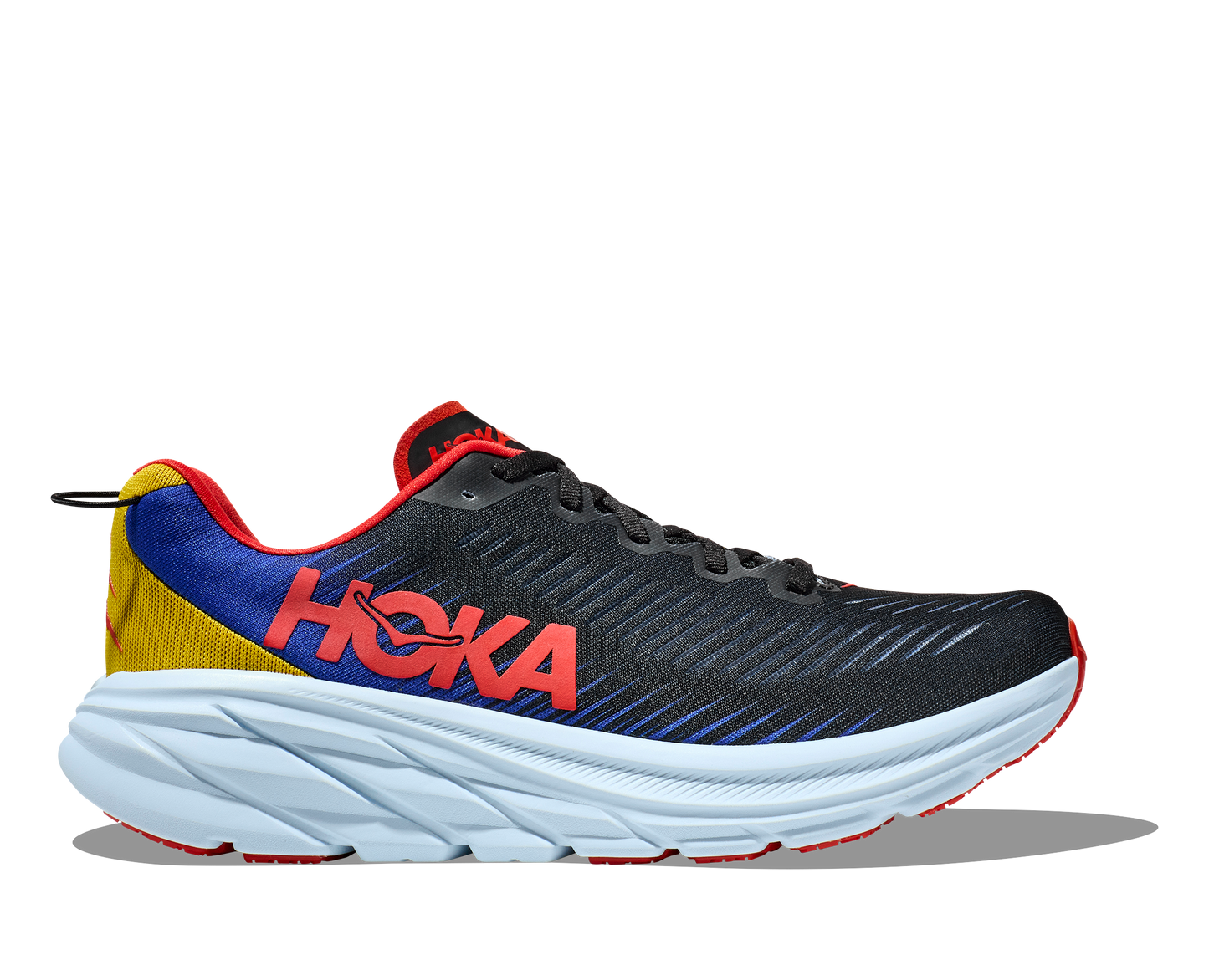 Hoka Men's Rincon 3 running shoe black, blue, yellow