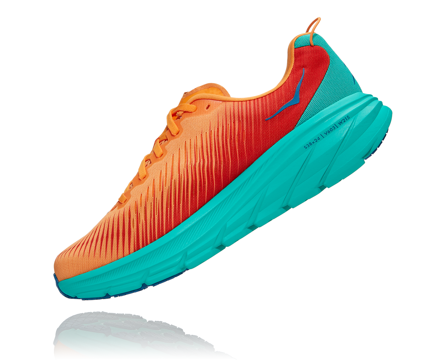 Hoka Mens Rinson 3 neutral running shoe orange, red, blue-green