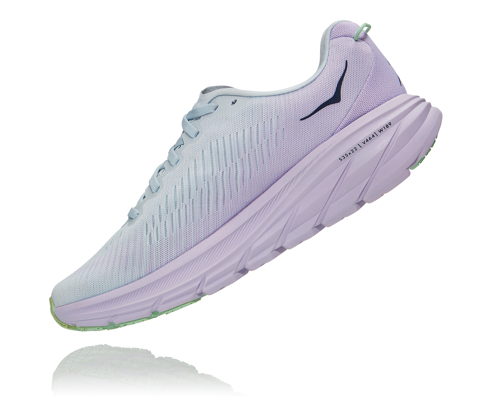 Hoka Women's Rincon 3 running shoe, wide fit, lightweight, racing shoe, road running shoe, light gray and lilac