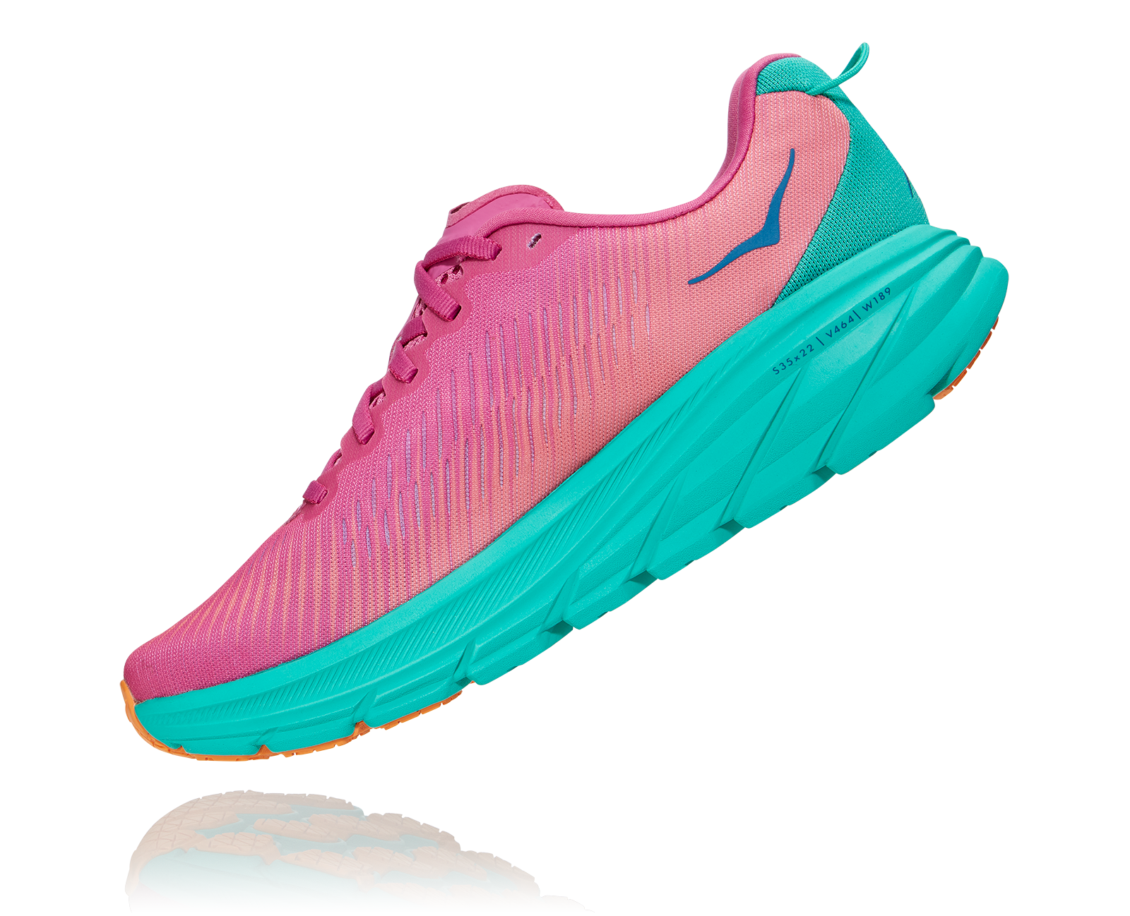Hoka Womens Rincon 3 road running shoe, pink and blue colour, light weight for racing shoe, maximum cushioning, neutral shoe