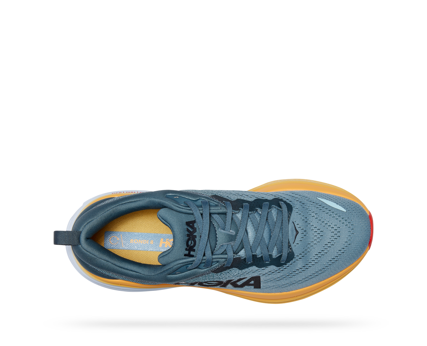 Hoka running shoe grey with yellow and white soles.