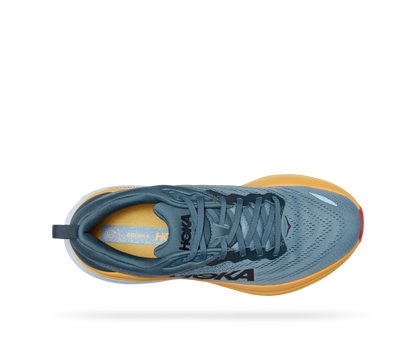Hoka running shoe grey with yellow and white soles.