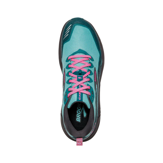 Brooks women's Cascadia  16 trail shoe green-blue, pink
