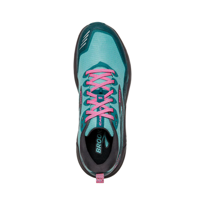 Brooks women's Cascadia  16 trail shoe green-blue, pink