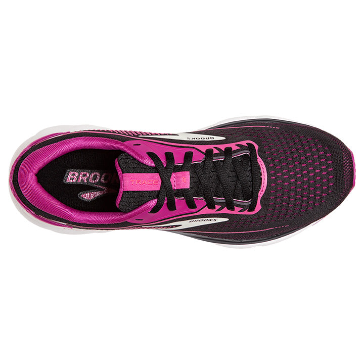 Brooks running shoe for women, black and purple designs