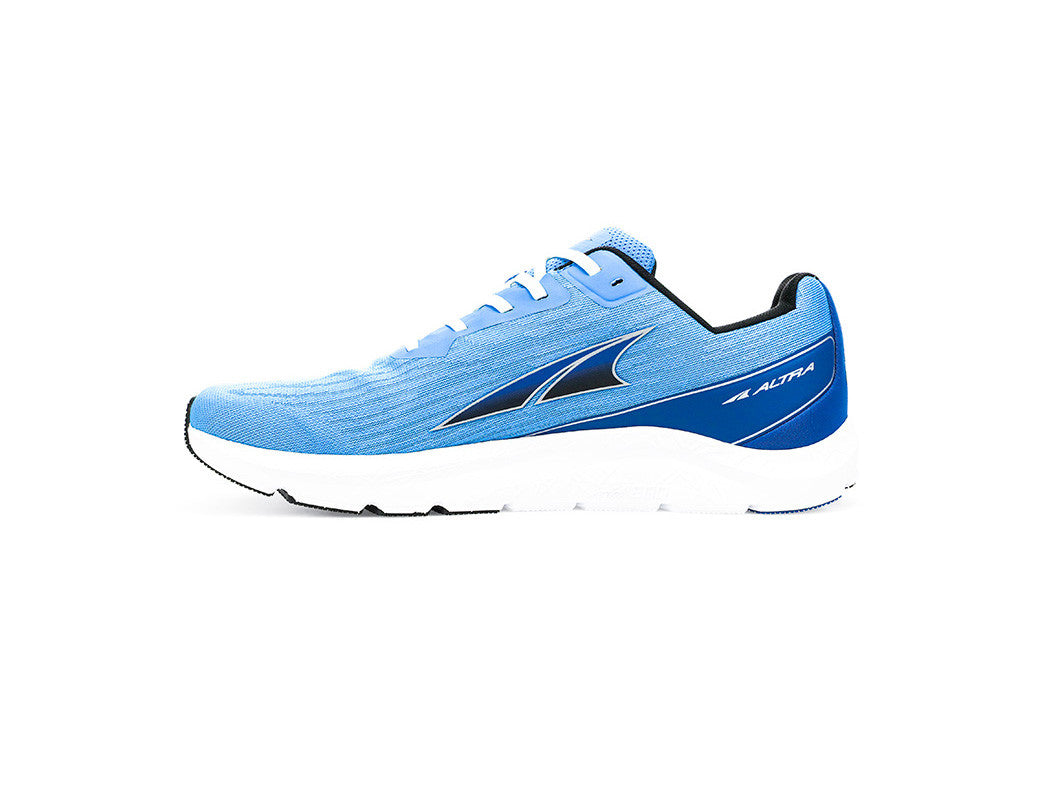 Blue and white wide fitting running shoe from Altra