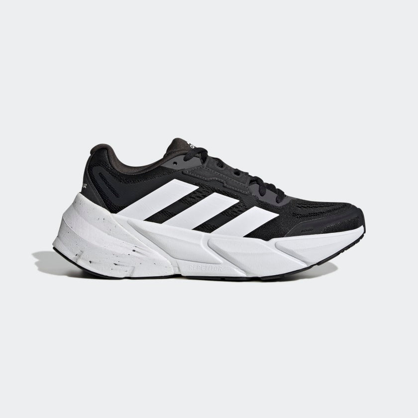Adidas mens Adistar max cushioned road running shoe black and white